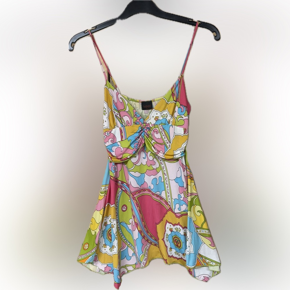 Vintage 1960s Colorful Psychedelic Paisley Asymmetrical  Camisole Size: small